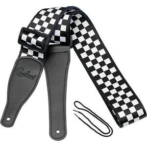 Checkered guitar strap adjustable black white nylon for electric acoustic bass